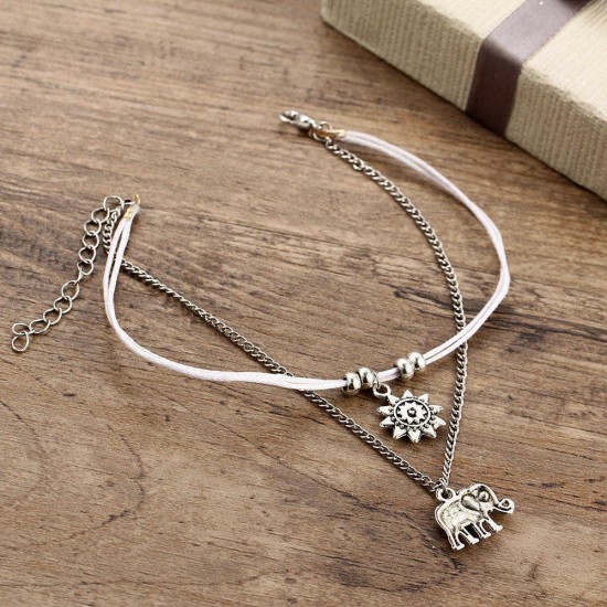 Vintage Multilayer Elephant Sun Charm Anklet Bohemian Ankle Bracelets Ankle Rings Beach Jewelry