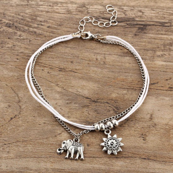 Vintage Multilayer Elephant Sun Charm Anklet Bohemian Ankle Bracelets Ankle Rings Beach Jewelry