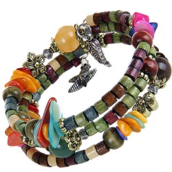 Vintage Multilayer Tibetan Buddhist Colorful Long Wood Beaded Unisex Bracelet Gift