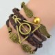 Vintage Owl Wings Triangle Pearl Multilayer Braided Leather Bracelet