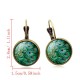 Vintage Peacock Feathers Pattern Earrings Bronze Gem Cabochon Dangle Earring