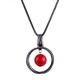 Vintage Pendant Necklace Red Bead Hollow Round Pendant Ethnic Jewelry Sweater Necklace for Women