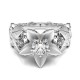 Vintage Platinum Plated Inlaid Silver Flower Leaf Hollow Zirconia Ring for Women