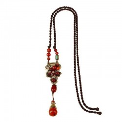 Vintage Red Agate Pendant Alloy Long Necklace Ethnic Style Necklace For Women