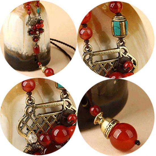 Vintage Red Agate Pendant Alloy Long Necklace Ethnic Style Necklace For Women