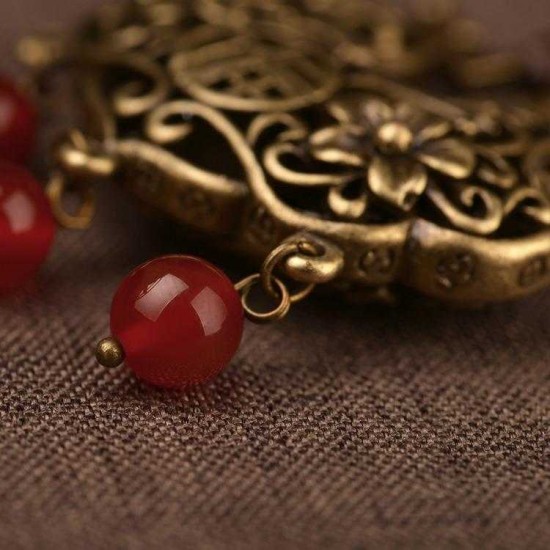 Vintage Red Agate Pendant Alloy Long Necklace Ethnic Style Necklaces For Women