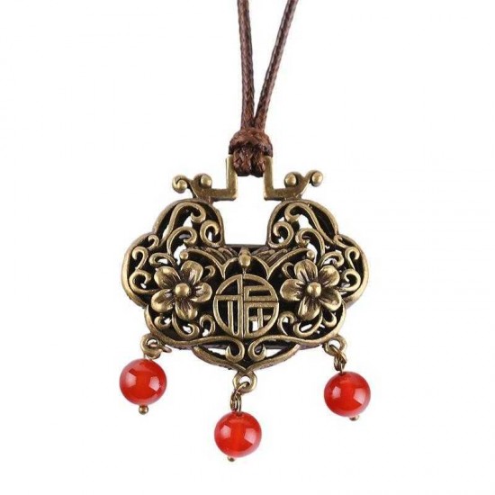 Vintage Red Agate Pendant Alloy Long Necklace Ethnic Style Necklaces For Women