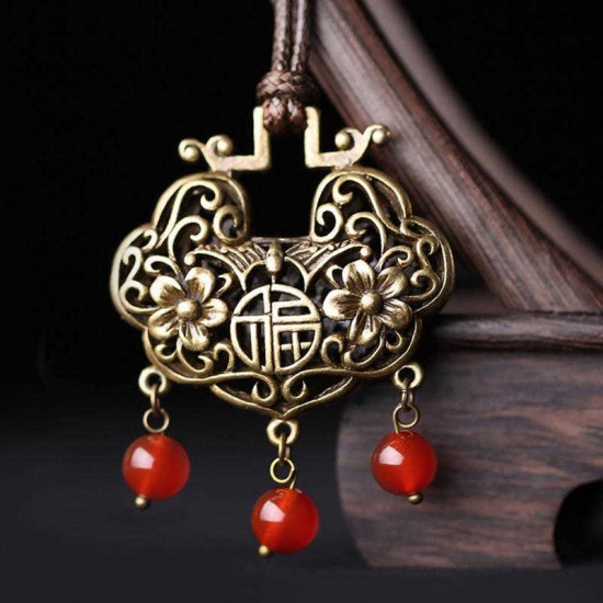 Vintage Red Agate Pendant Alloy Long Necklace Ethnic Style Necklaces For Women