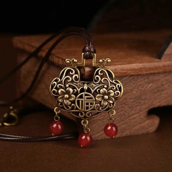 Vintage Red Agate Pendant Alloy Long Necklace Ethnic Style Necklaces For Women