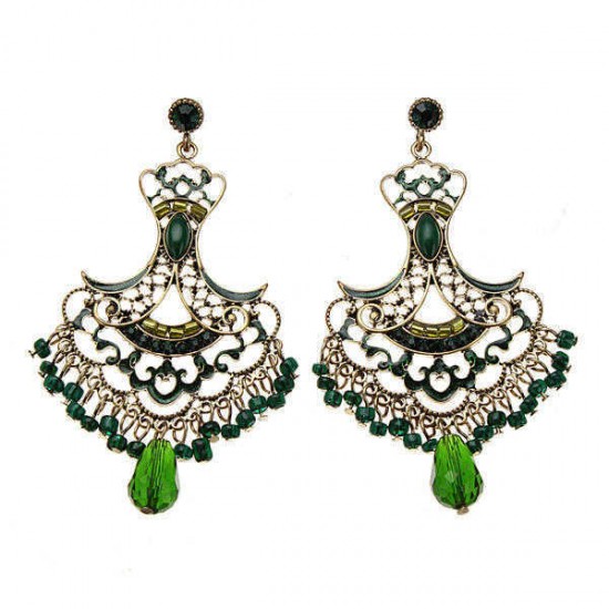 Vintage Rhinestone Crystal Hollow Beads Tassel Earrings Ear Drops