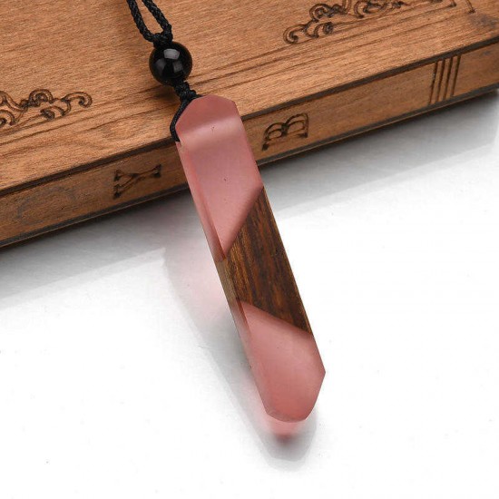 Vintage Silicone Handmade Wooden Charm Necklace Rope Long Necklace for Men Women