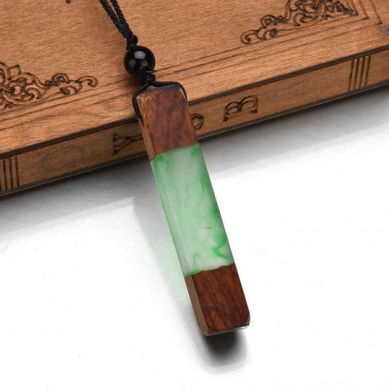 Vintage Silicone Handmade Wooden Charm Necklace Rope Long Necklace for Men Women