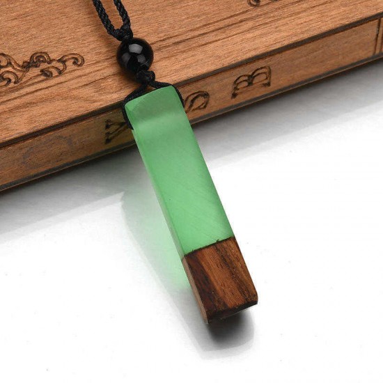 Vintage Silicone Handmade Wooden Charm Necklace Rope Long Necklace for Men Women