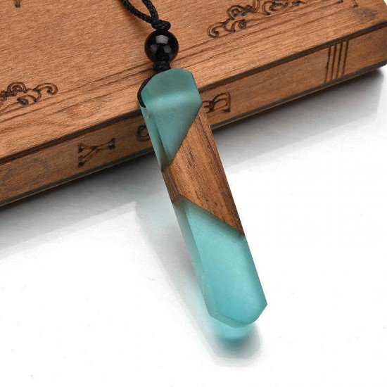 Vintage Silicone Handmade Wooden Charm Necklace Rope Long Necklace for Men Women