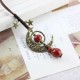 Vintage Star Moon Necklace Ethnic Ceramic Handmade Adjustable Pendant for Women