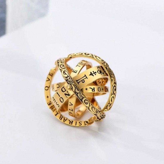 Vintage Stereoscopic Astronomical Ball Copper Ring Constellation Digital Retro Pattern Finger Ring