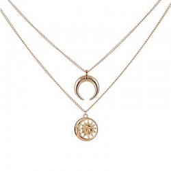 Vintage Sun Moon Pendant Necklace Charm Chain Multilayer Necklace Jewelry For Women