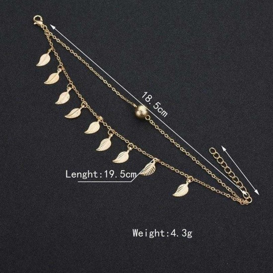 Vintage Tassels Leaves Anklets Alloy Round Bead Double Layer Women Anklet
