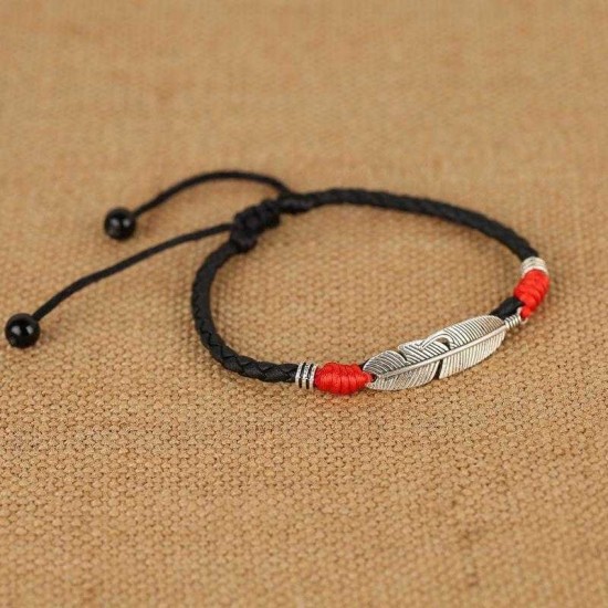 Vintage Unisex Anklet Bracelet Lucky Red Rope Ethnic Feather Charm Anklet for Women Men