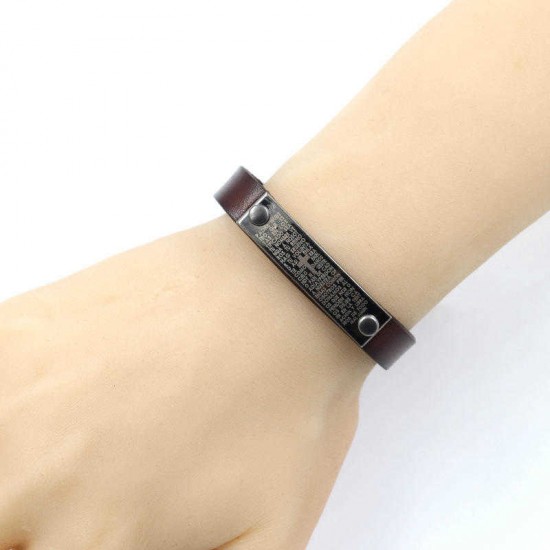 Vintage Unisex Genuine Leather Wristband Bangle Cross Bible Bracelets