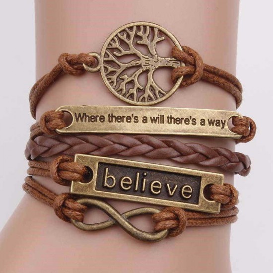 Vintage Unisex Multilayer Bracelet Hollow Tree of Life Lettering Waves Bracelets Ethnic Jewelry