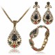 Vintage Water Drop Jewelry Set Hollow Rhinestone Bracelet Necklace Earring Ethnic Jewelry for Women