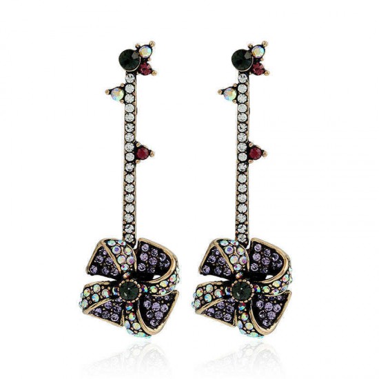 Vintage Windmill Full Rhinestones Stick Dangle Earrings Statement Bar Earring Jewelry for Women