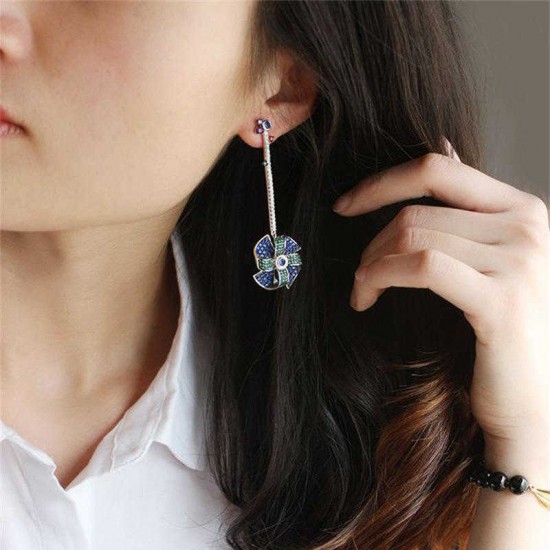 Vintage Windmill Full Rhinestones Stick Dangle Earrings Statement Bar Earring Jewelry for Women