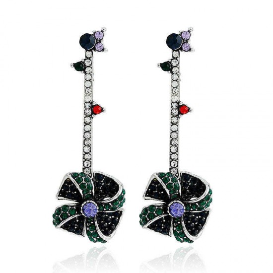 Vintage Windmill Full Rhinestones Stick Dangle Earrings Statement Bar Earring Jewelry for Women