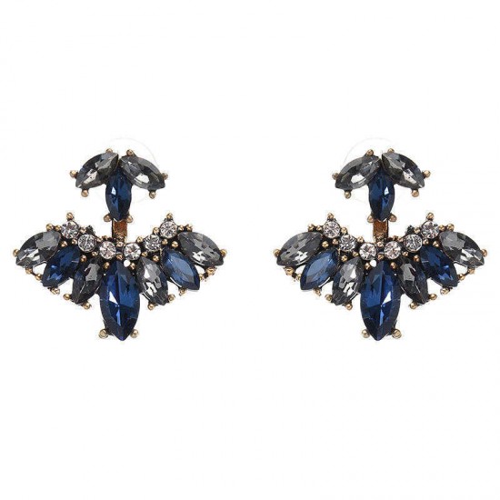 Vintage Women's Rhinestones Ear Jacket Double Side Flower Leaf Earrings Accessories