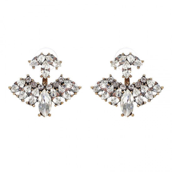 Vintage Women's Rhinestones Ear Jacket Double Side Flower Leaf Earrings Accessories