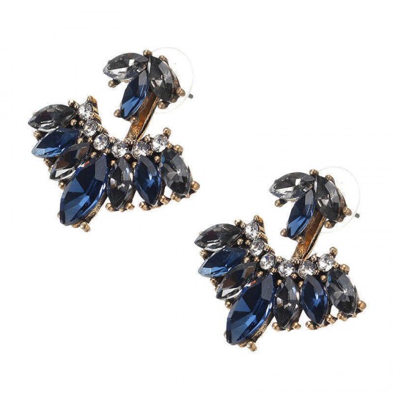 Vintage Women's Rhinestones Ear Jacket Double Side Flower Leaf Earrings Accessories