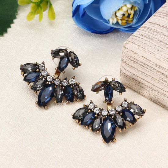 Vintage Women's Rhinestones Ear Jacket Double Side Flower Leaf Earrings Accessories