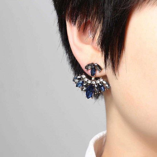 Vintage Women's Rhinestones Ear Jacket Double Side Flower Leaf Earrings Accessories