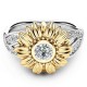 Vintage Zircon Inlaid Gold Sunflower Hollow Leaf Platinum Ring Gift for Her