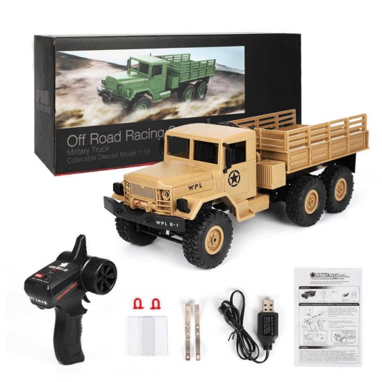 WPL B16 1/16 2.4G 6WD Military Truck Crawler Off Road RC Car With Light RTR