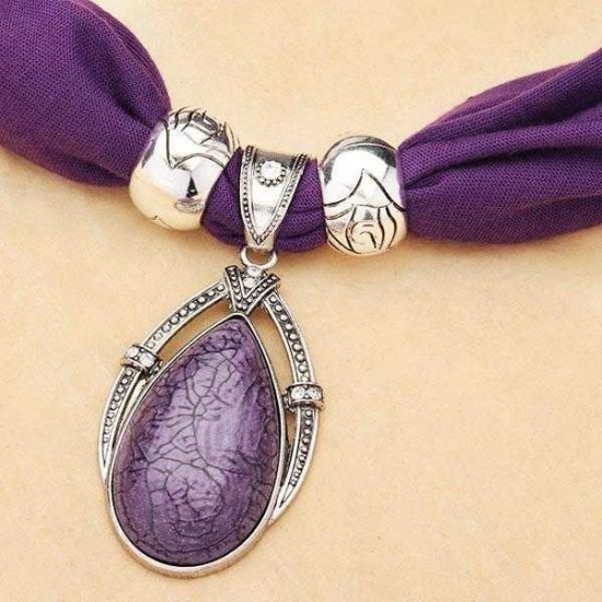 Water Drop Gem Crystal Pendant Tassel Scarf Necklace Women Jewelry