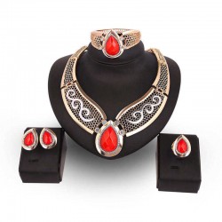 Water Drop Gold Plated Resin Necklace Earrings Ring Bracelet Jewelry Set for Women