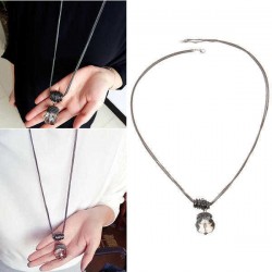 Water Drop Round Crystal Metal Long Chain Sweater Chain Statement Necklace