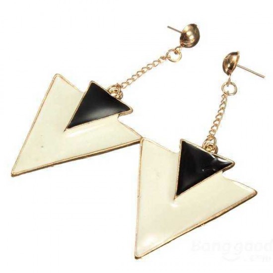 White Black Geometry Double Triangle Alloy Dangle Stud Earrings