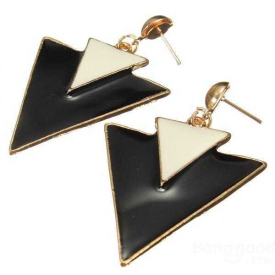 White Black Geometry Double Triangle Alloy Dangle Stud Earrings