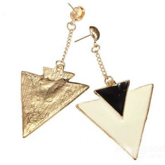 White Black Geometry Double Triangle Alloy Dangle Stud Earrings