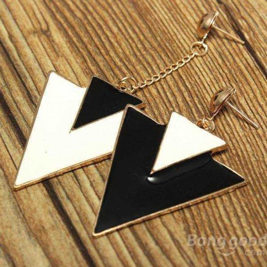 White Black Geometry Double Triangle Alloy Dangle Stud Earrings