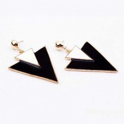 White Black Geometry Double Triangle Alloy Dangle Stud Earrings