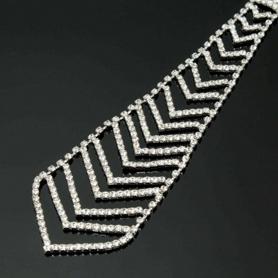 White Crystal Drop Rhinestone Neck Tie Women Necklace Chain