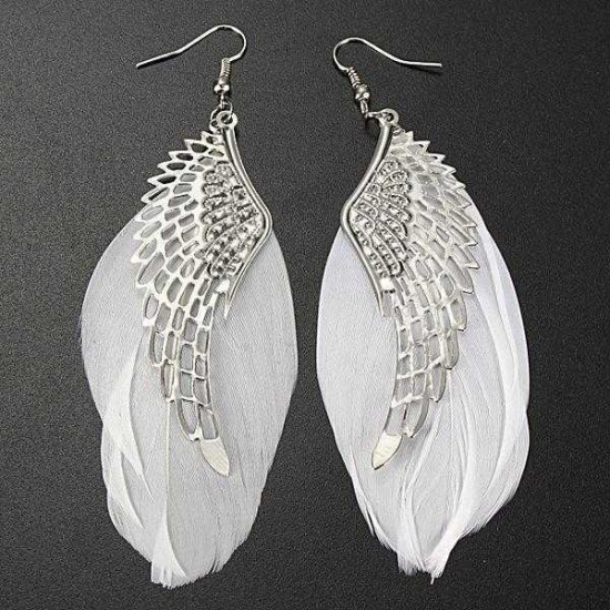 White Feather Angel Wing Dangle Earrings Ear Drop For Women