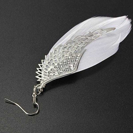 White Feather Angel Wing Dangle Earrings Ear Drop For Women