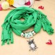 White Oval Stone Crystal Owl Pendant Scarf Necklace Women Jewelry