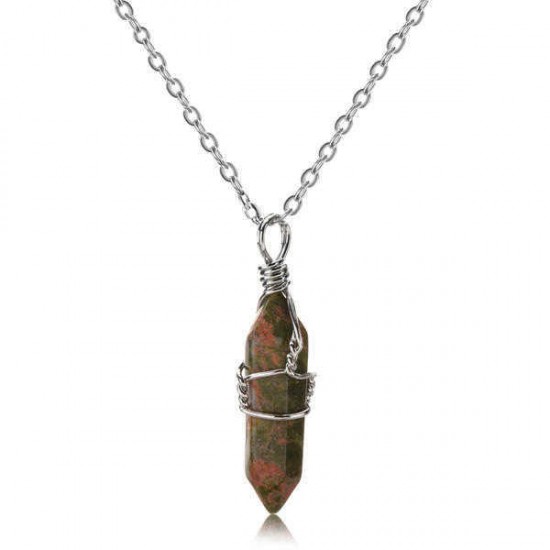 Wire Wrapped Hexagonal Pendulum Gemstone Column Quartz Pendant Charm