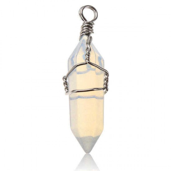 Wire Wrapped Hexagonal Pendulum Gemstone Column Quartz Pendant Charm